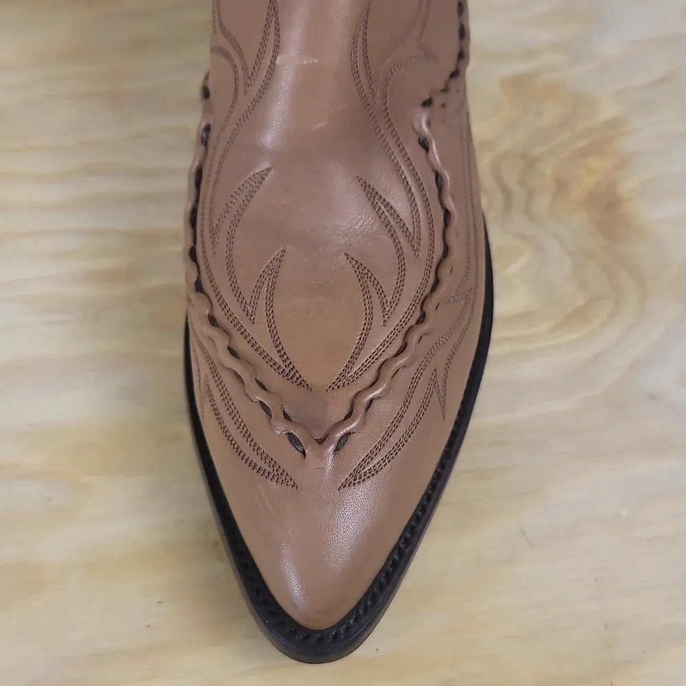 Larry Mahan Vintage Size 8 Leather Tan Taupe Western Cowboy Cowgirl Boots